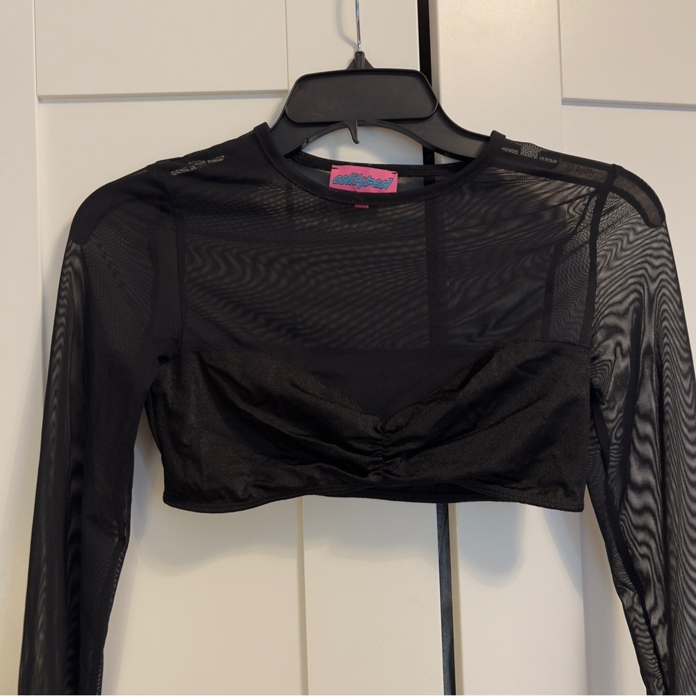 Edikted Black Long Sleeve Fitted Crop Top